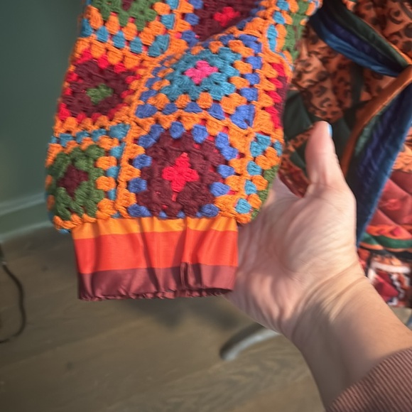 Farm Rio Patchwork Tapestry Crochet Puffer coat - Picture 5 of 9